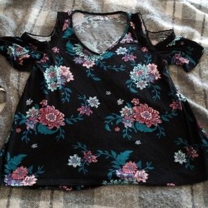 Mudd floral cold shoulder top